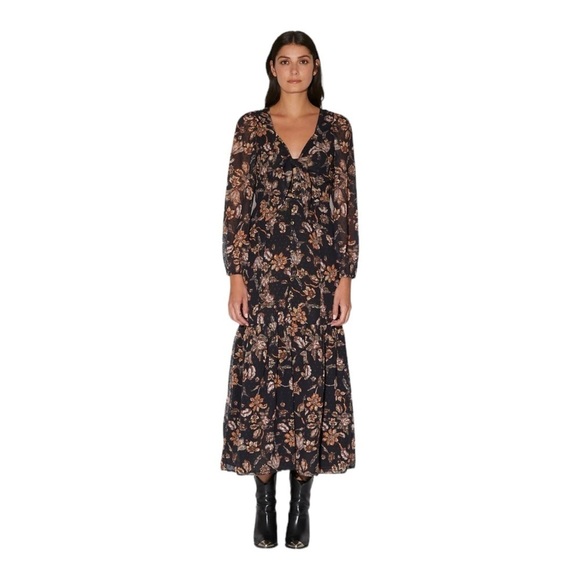 WALTER BAKER Sophia Black Floral Long Sleeve V Neck Maxi Dress Size 0 NWT - Picture 3 of 11